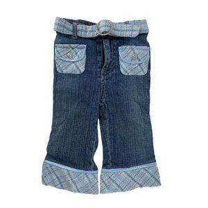 Mary Kate & Ashley Jeans Y2K Baby Girl Size 18 Month Belted Tweed Cuff Stretch